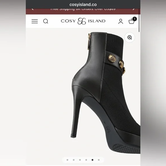 Chic Black Heeled Ankle Boots with Gold Accents - Picture 3 of 8